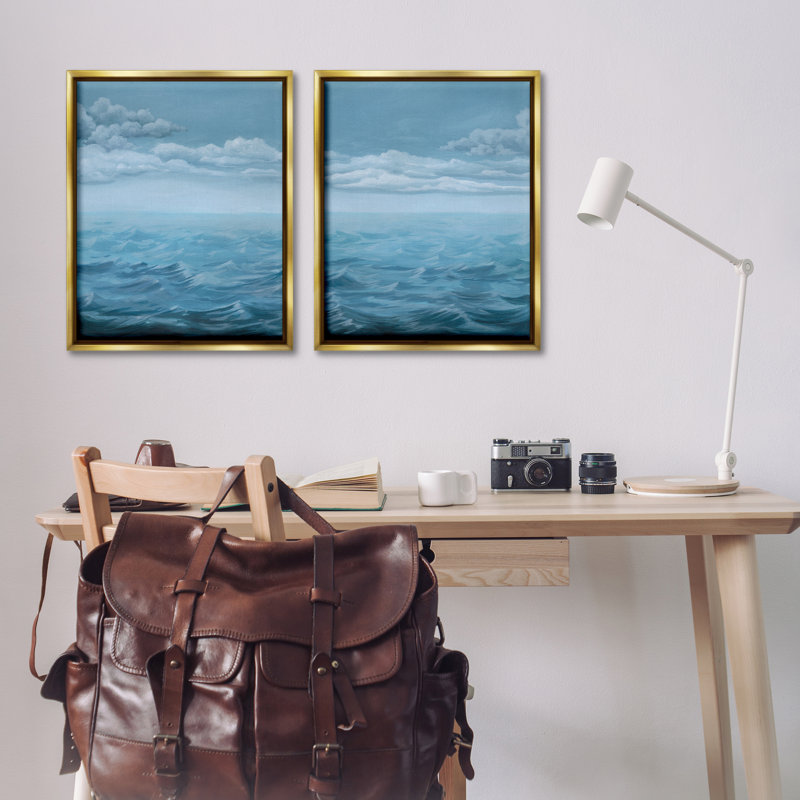  «Clouds over Rough Sea Waves», ensemble de 2 toiles flottantes encadrées par Grace Popp, H 31 po x l 25 po