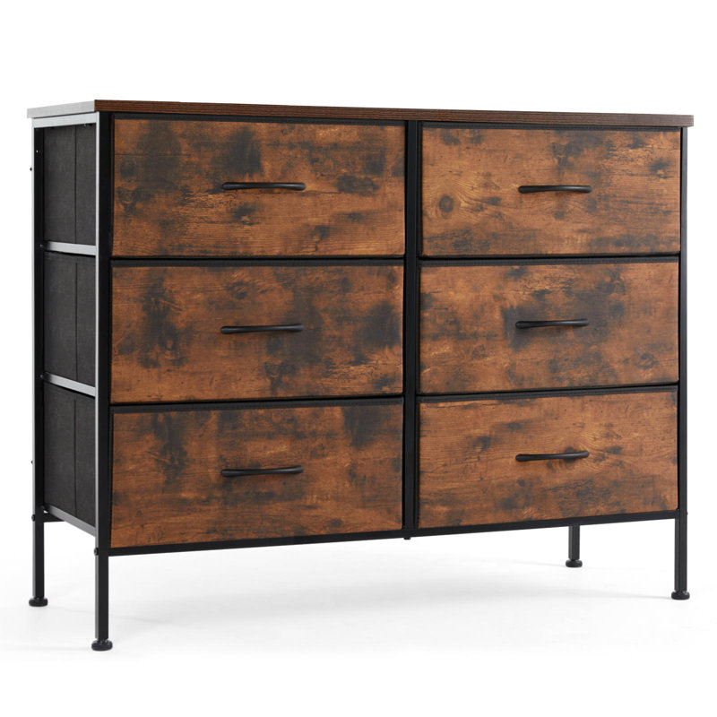 Commode double 6 tiroirs l 38,19 po, Brun