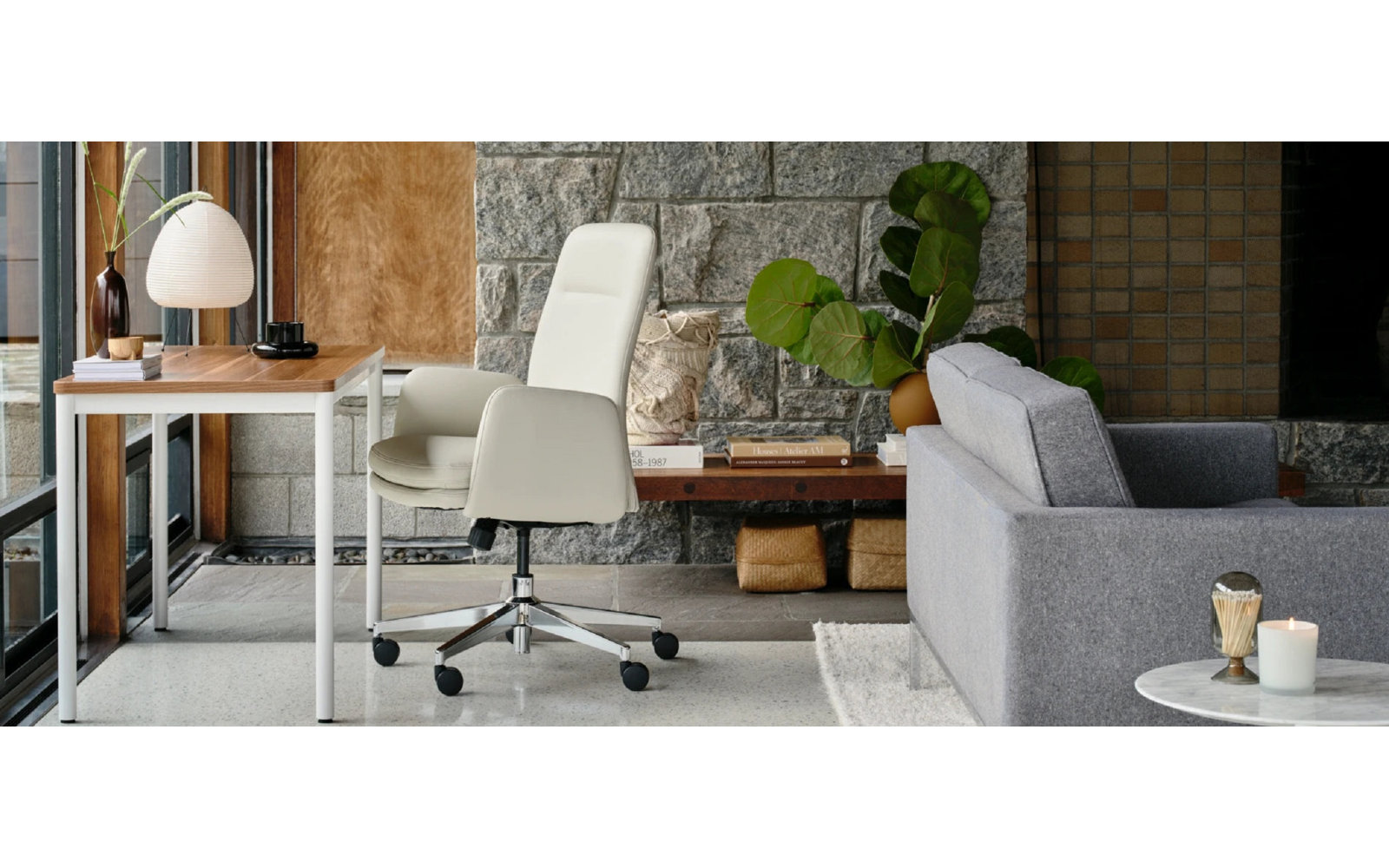 High Back Office Chair, 36, Limestone, Chrome