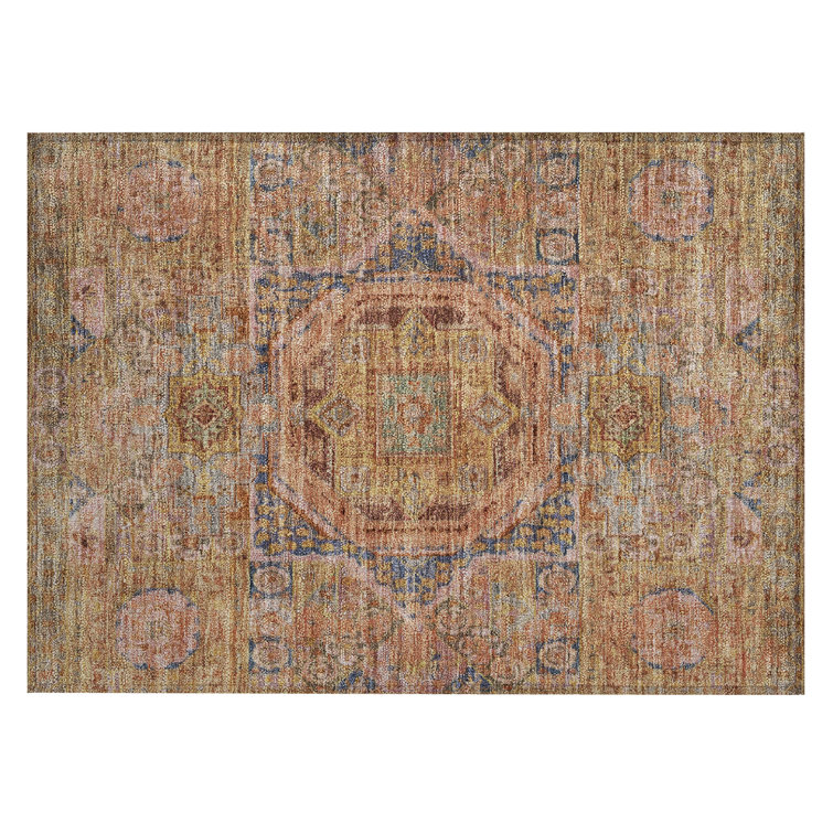 Machine Washable Indoor/Outdoor Xhevrie Paprika Rug