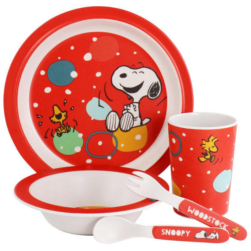 Peanuts Fun Times 5 Piece Kid's Melamine Place Setting Set, Service for 1