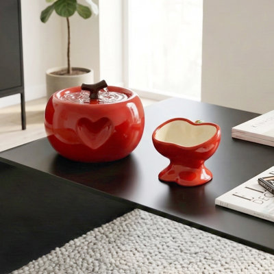 Red Modern Ceramic Apple Pet Fountain with 1.5L / 50.7 oz Tank