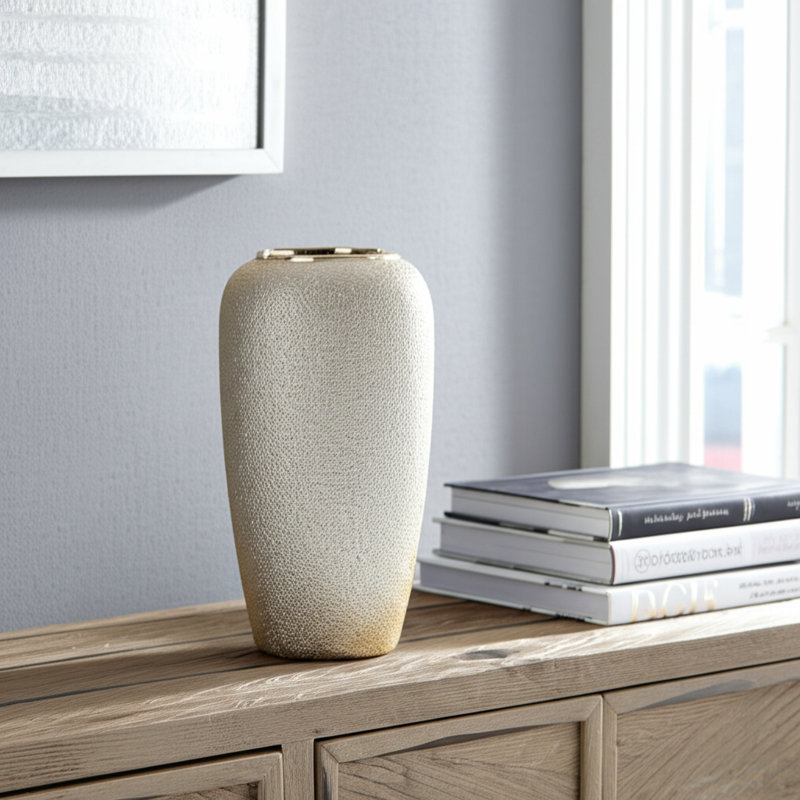 Natrona Decorative Vase Stoneware Ceramic Glam Teardrop Sculpture with Textured Surface and Modern Luxe Accent Design