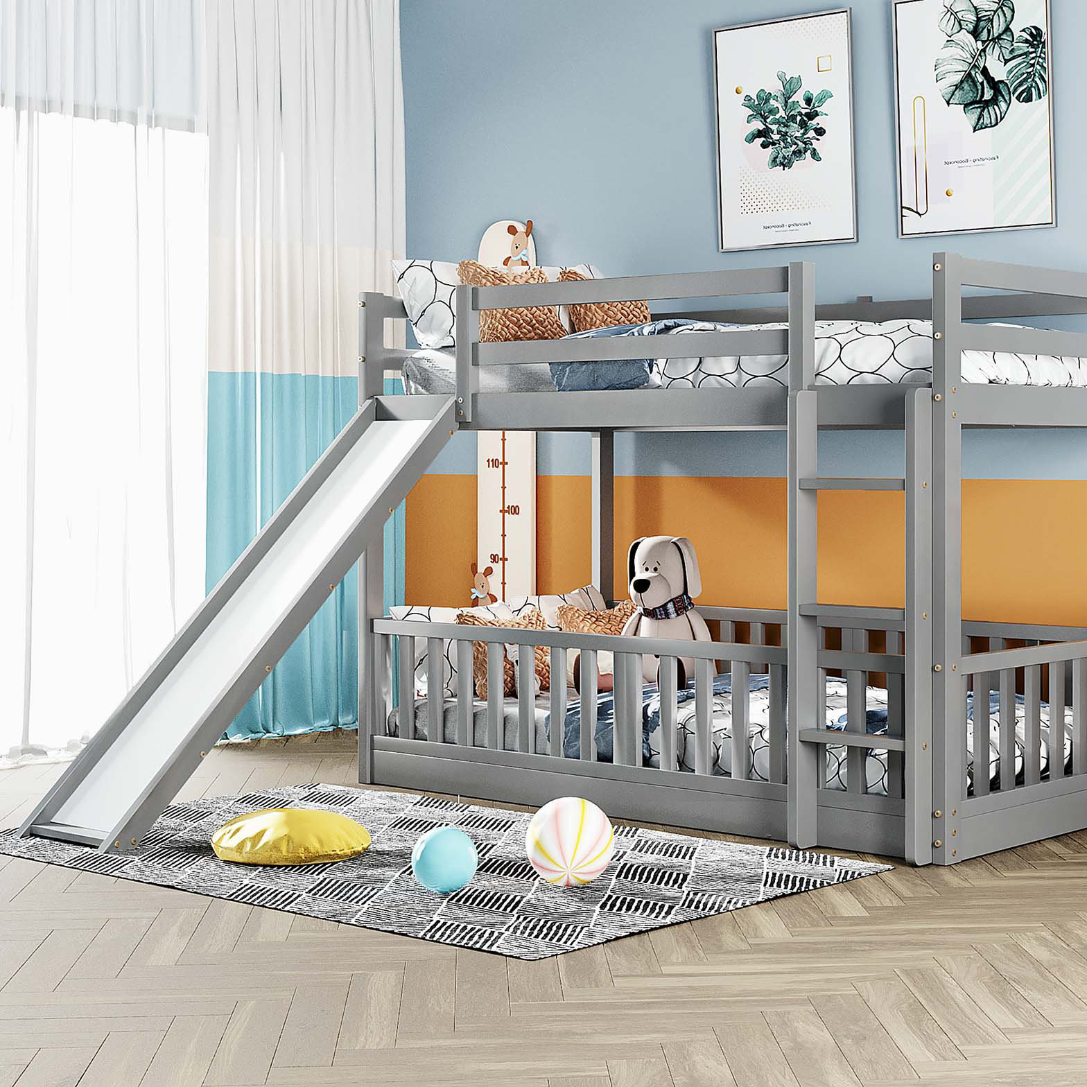 One Allium Way Twin Over Twin Bunk Bed with Slide and Ladder, White ...
