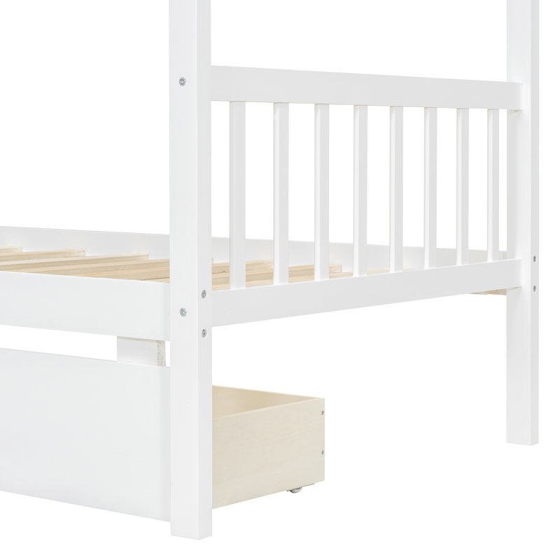 Lit simple en bois avec tiroirs, blanc (ancien SKU: WF300799AAK), Simple, Blanc