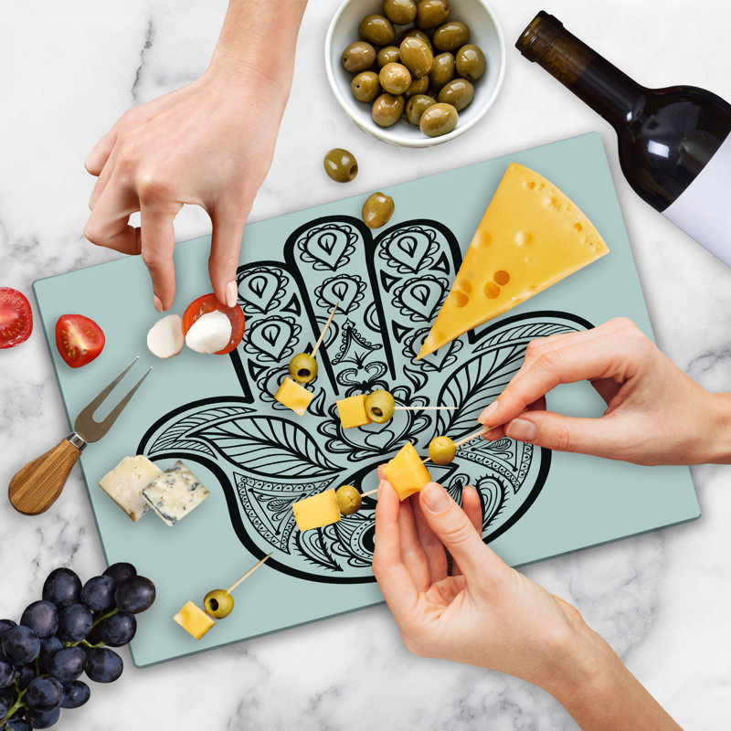 Ambesonne Hamsa Cutting Board Large Size Evil Eye Oriental Eastern White Black