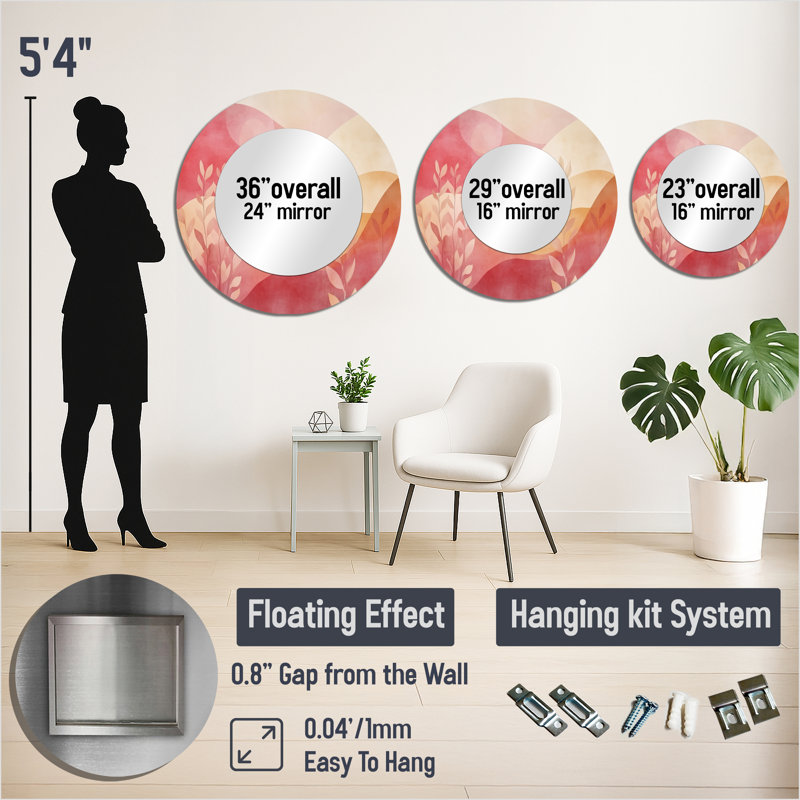 Blush Abstract Table - Miroir mural rond contemporain, impression métallique, 36" x 36"