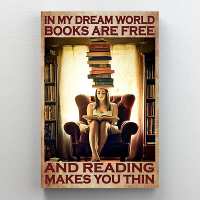 Books Are Free - 1 Piece Rectangle Graphic Art Pri " Books Are Free - 1 Piece Rectangle Graphic Art Print On Wrapped Canvas "