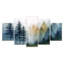 «Morning Fog Pine Tree Mountain Trail», art sur toile, art mural bleu 5 pièces