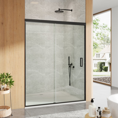 Modern Semi-Frameless Pivot & Double Sliding Shower Door, 44-48" W x 72" H, 6-8mm Clear SGCC Tempered Glass with Explosion-Proof Film, Reversible Installation, Stainless Steel Handles, Matte Black & Brushed Nickel Options