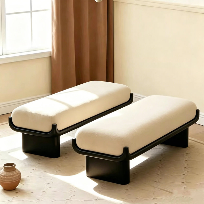 Banc en bois massif blanc et noir 55,12 po Mid-Century, 17.72" H x 55.12" W x 17.72" D