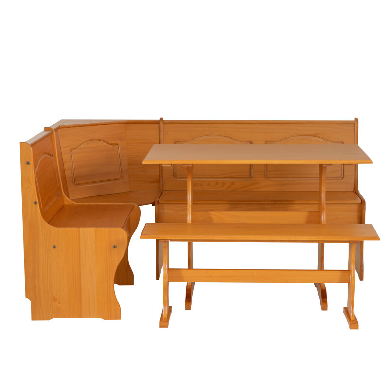 Jiles 5 Person Corner Solid Pine Breakfast Nook with Hidden Storage, Natural