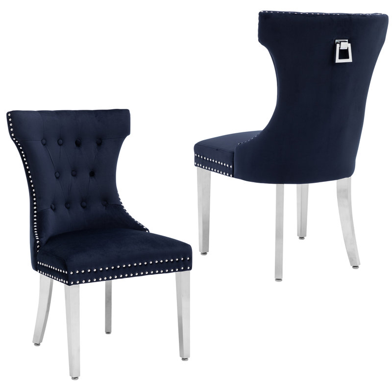 Fauteuil à oreilles Haikey, Bleu foncé, Argent