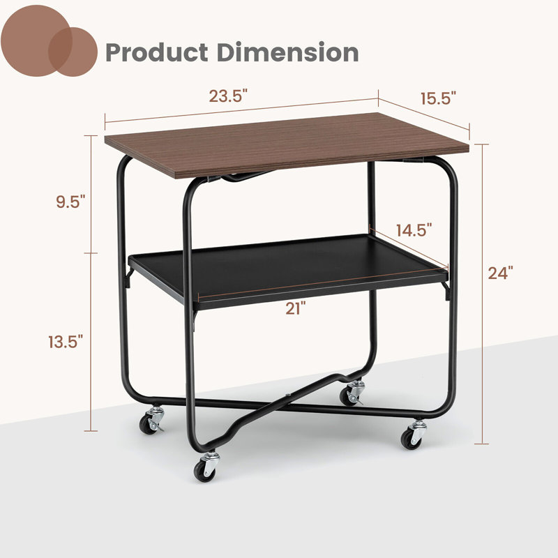 24'' H x 23.5'' W Utility Cart with Wheels, Brown/Black