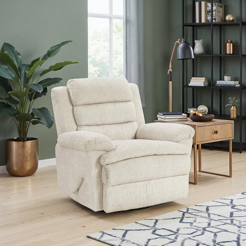Rosalee 41" Modern & Contemporary Recliner - Textured Microfiber Swivel Glider Recliner with Comfortable Padding and Effortless Pull-Handle Reclining Mechanism.