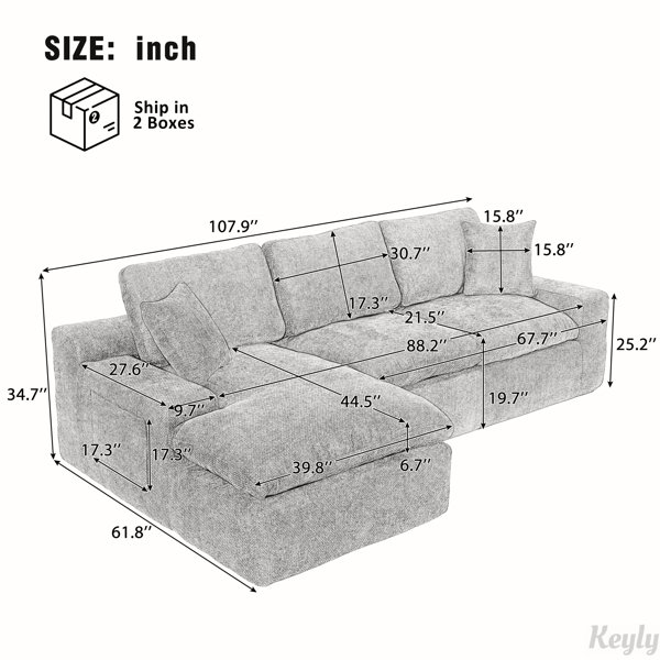 Latitude Run® Cloud Sectional Sofa 107.9" Upholstered Sofa Couch with ...