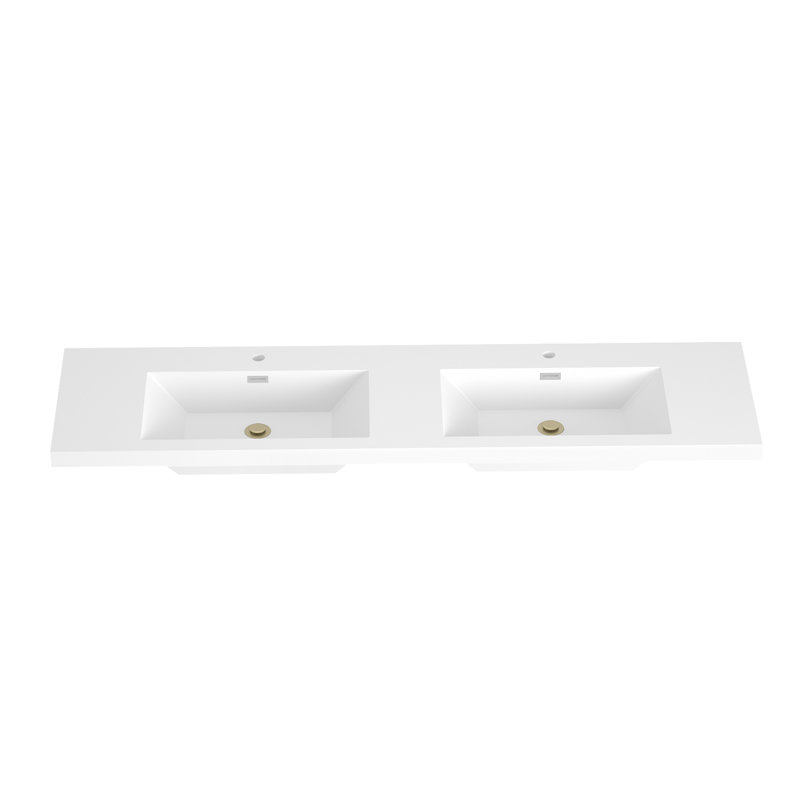 Lavabo 72 po en résine blanche intégrée pour meuble-lavabo double