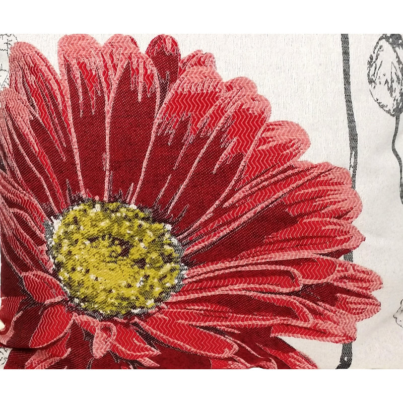  Flower Embroidery Square Pillow Cover & Insert, Red