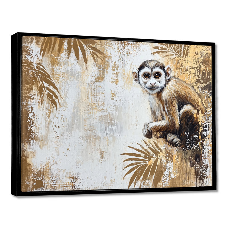 «Playful Monkey Primer In The Jungle IV - Monkey Wall Art Living Room», H 16 po x l 32 po, Noir
