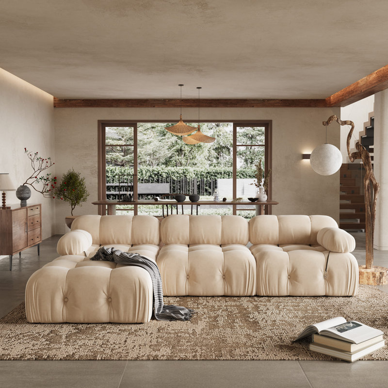 Jitze 106.3'' Velvet Sofa, Tan