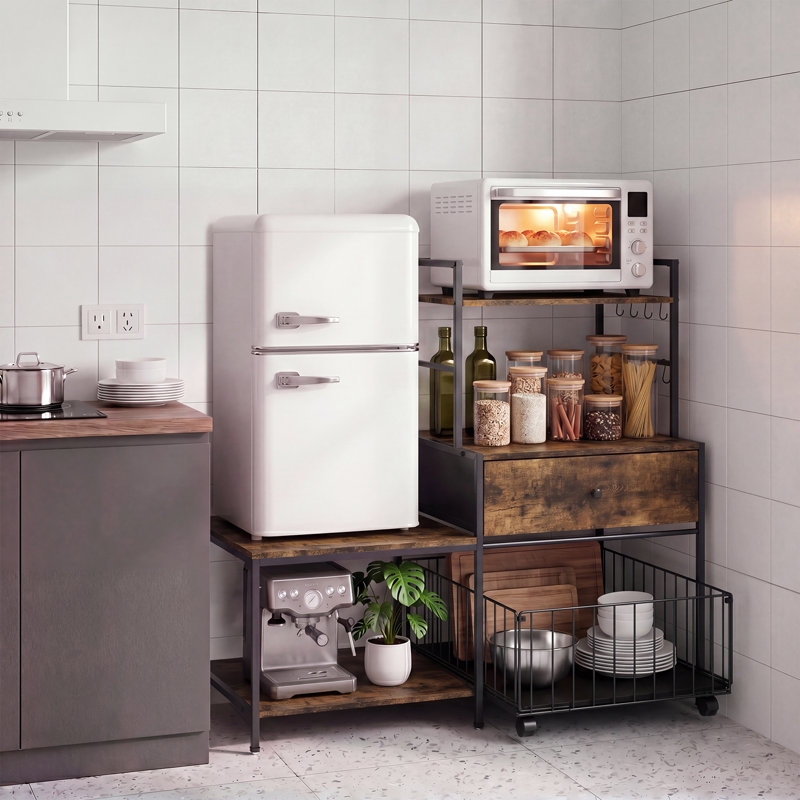 114 cm W Iron Shelving Unit, Black/Brown