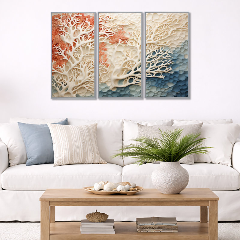 Forcier - ensemble d'impression d'art mural corail sous l'eau, H 28 po x l 36 po x P 1 po, Silver Floater Framed