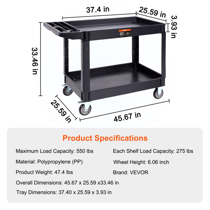 33.5'' H x 45.67'' W Utility Cart with Wheels