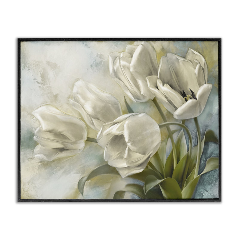  «Curling Tulip Blooms», art de la giclée encadrée par Iorg Levashov, H 11 po x l 14 po, Giclée encadrée noir minuit