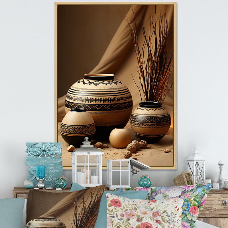 Iyaunna Native Art Pottery Serenity II - Art amérindien grand art mural, Cadre naturel flottant, H 32 po x l 16 po x P 1 po