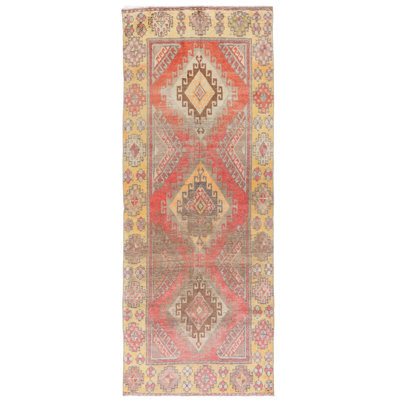 Vintage Worn One-of-a-Kind Runner 3'5" x 8'9" 1930s Runner Wool Area Rug in Pink