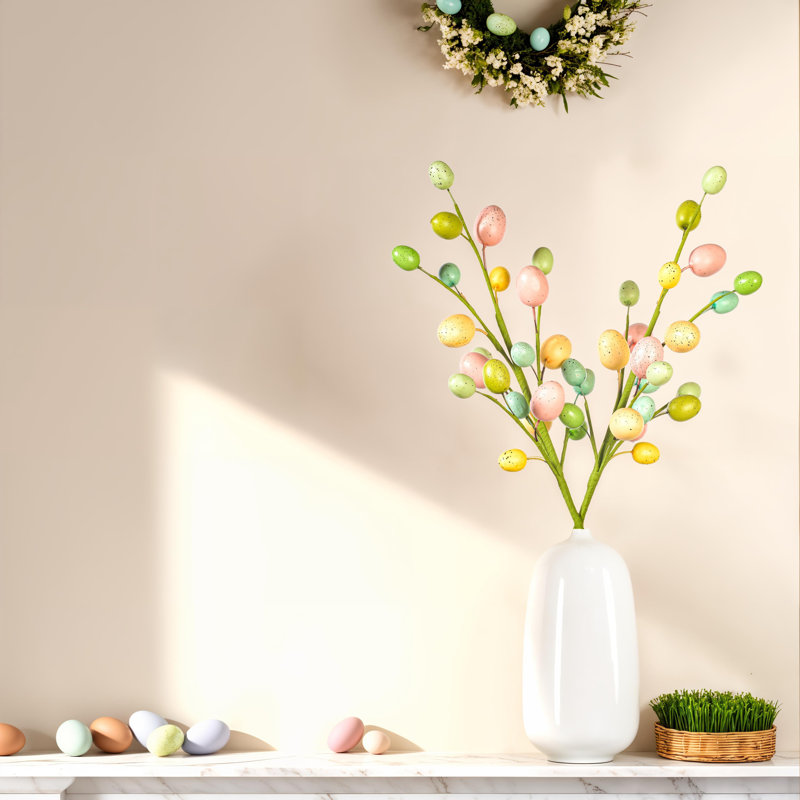 Vickerman 24" Artificial Pastel Easter Egg Spray 2/Bag. Features six pastel Easter eggs on a wired stem.