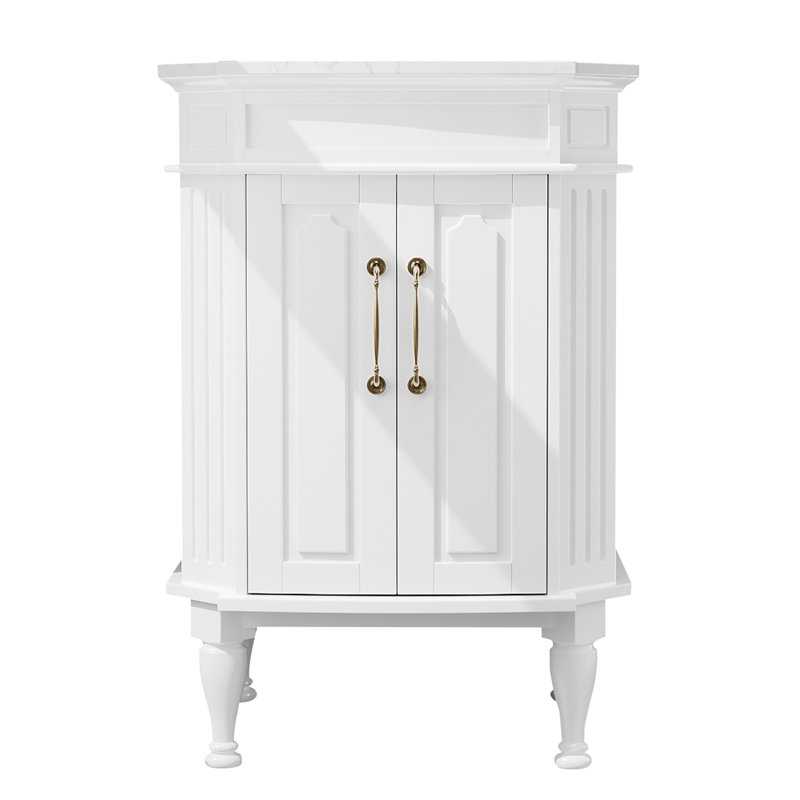 24" Bathroom Vanity with Faux Marble Top and Ceramic Sink, White