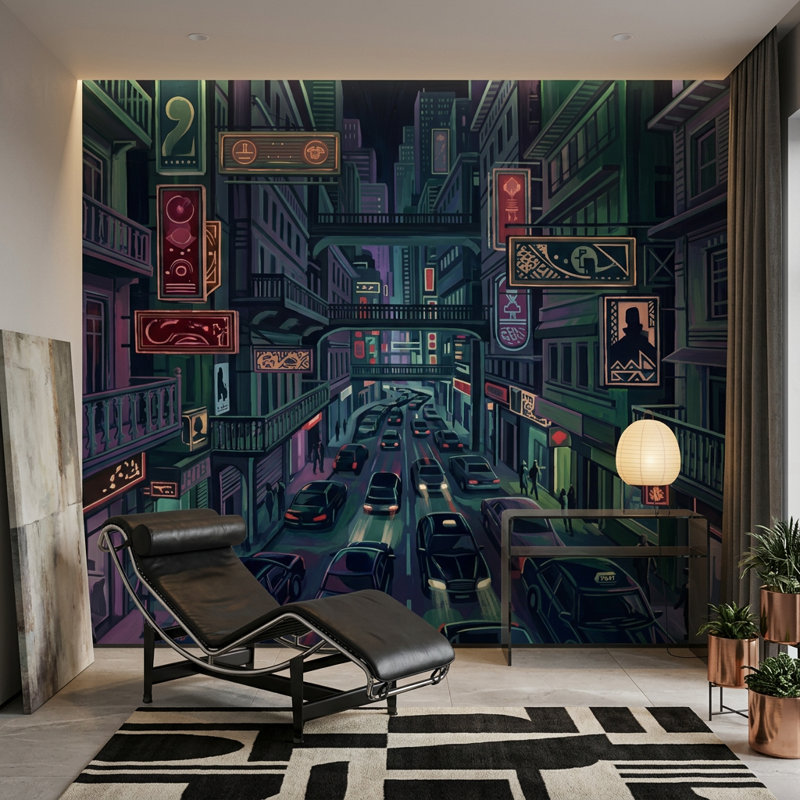 Décoration murale urbaine de nuit, Peler et coller, 200 po x 120 po