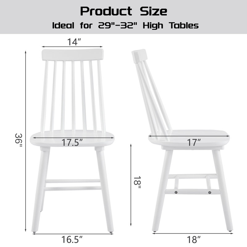  17.5"W White Dining Chairs Set of 2, Farmhouse Solid Wood Windsor Kitchen Chairs, 2, White
