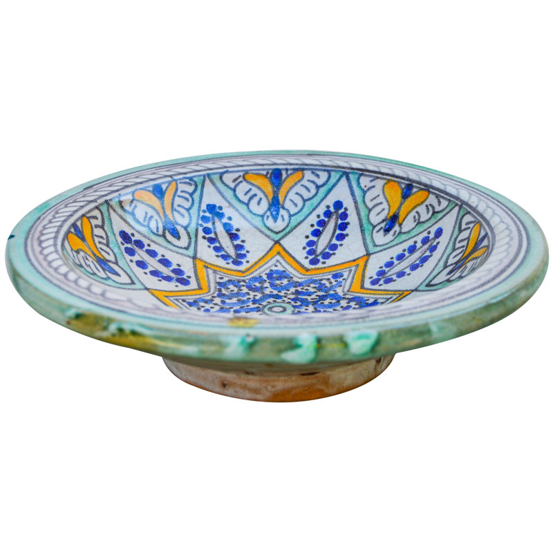 Assiette décorative en céramique bleu / jaune / blanc