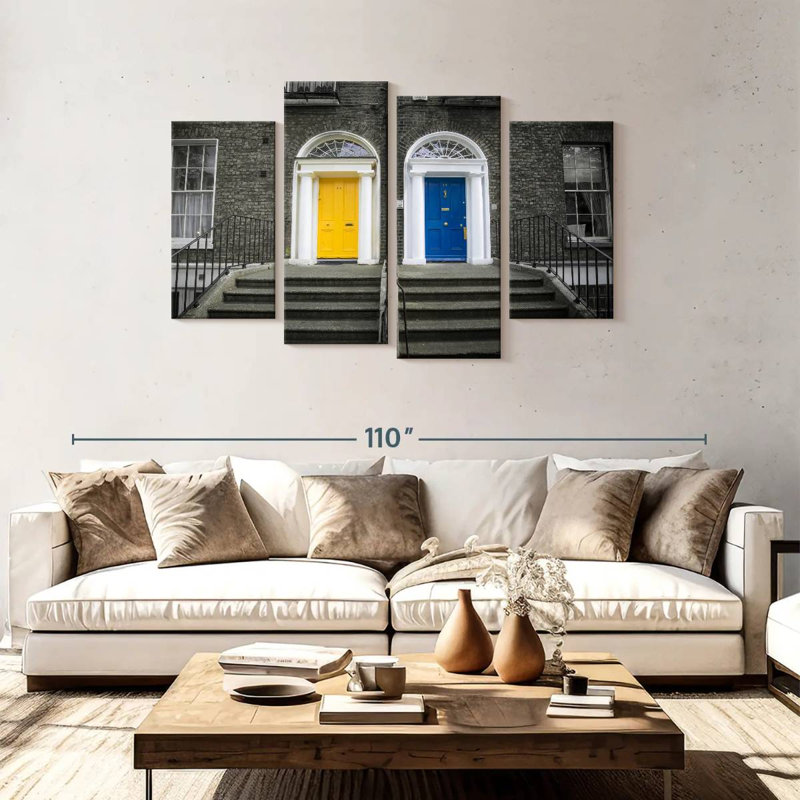 Lilie jaune et bleu portes, H 48 po x l 75 po