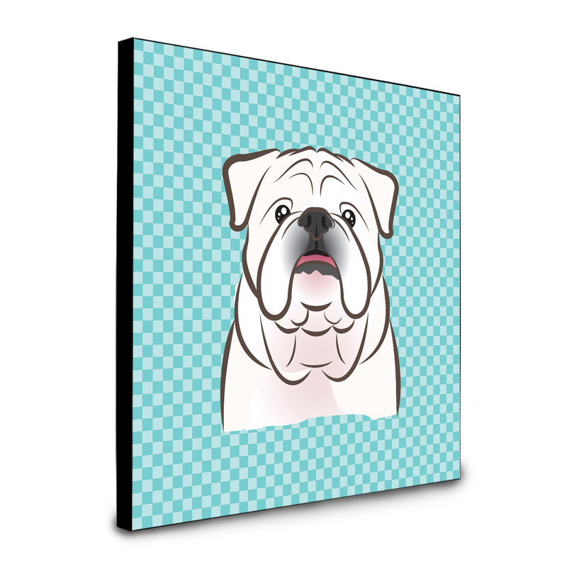 Panneau mural d’art Dungorbery, bleu, Bouledogue anglais blanc