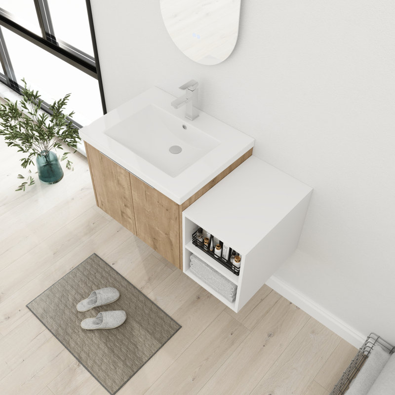 Ensemble de meuble-lavabo simple 35,62 po avec plateau en résine Nolawit, Chêne