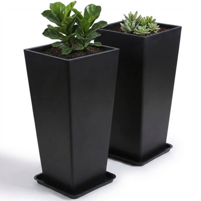 Grandes jardinières 30 "de haut avec trous de drainage pour l'intérieur et l'extérieur noir (ensemble de 2)