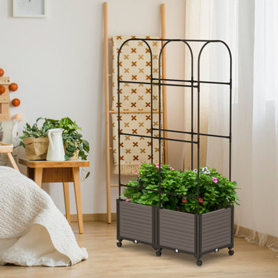 Boîte à fleurs surélevée avec treillis, pour légumes grimpants, avec arrosage automatique et roues