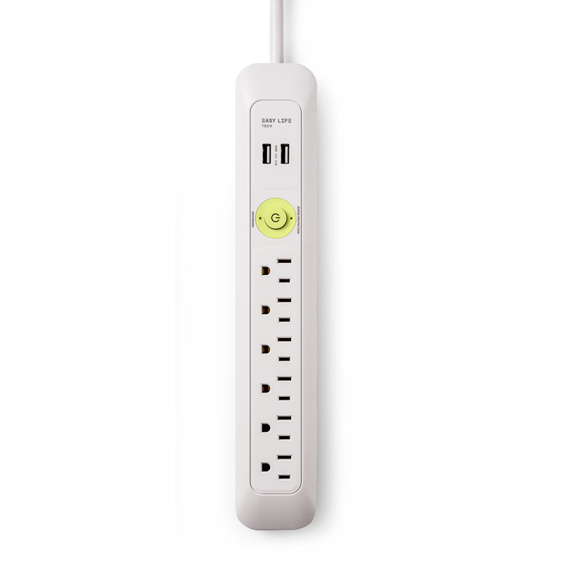 Protecteur de surtension multiprise à 6 prises et 2 prises USB, Blanc