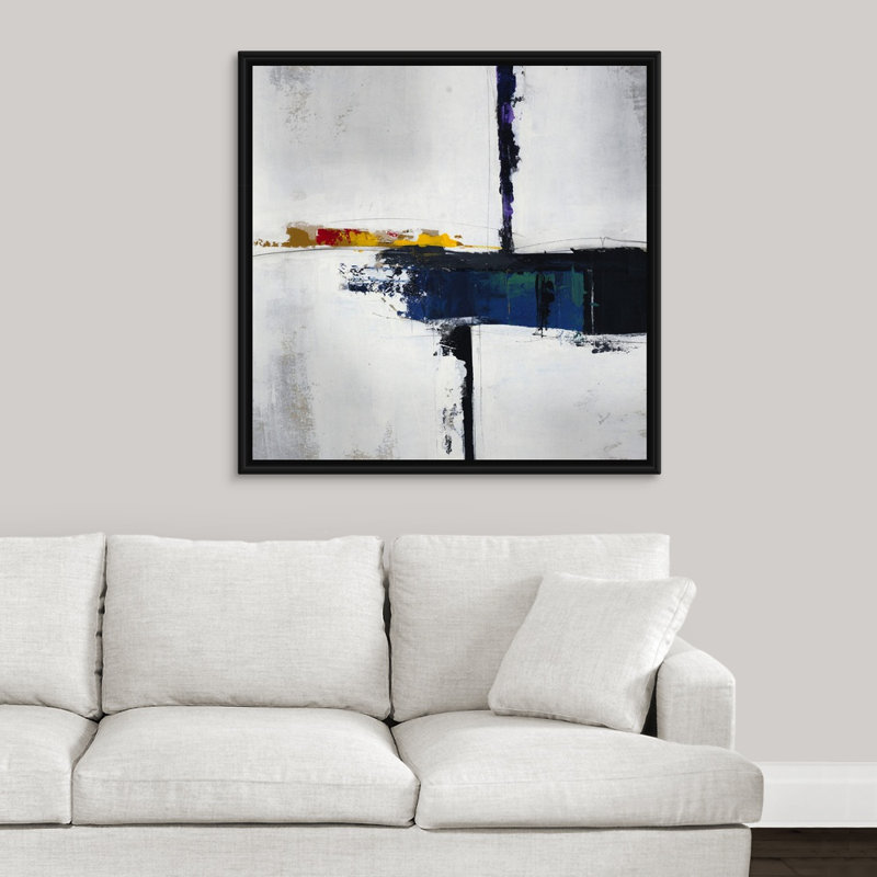 « time frame ii », peinture sur toile, H 37,7 po x l 37,7 po x P 1,75 po, Cadre flottant noir