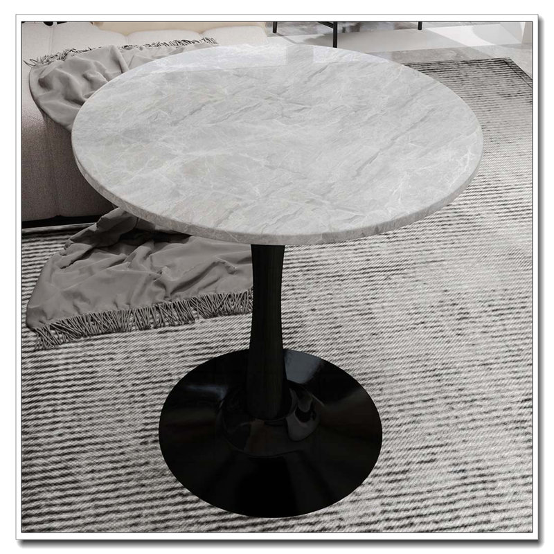 Table de salle à manger ronde en bois avec base piédestal, table basse, Marbre gris, Noir