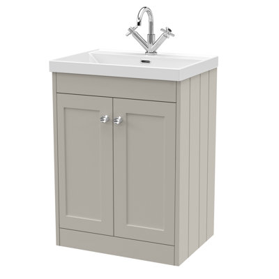 Old London Ashwick Pebble Grey 600mm Floorstanding 2-Door Unit With Basin 1 Tap Hole