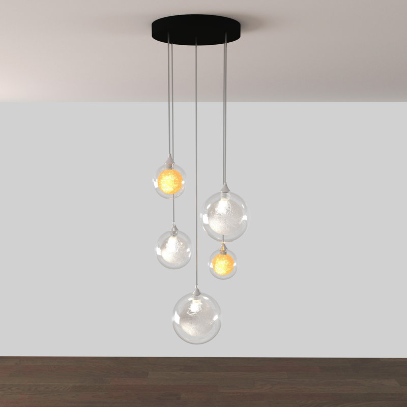 Luminaire suspendu sphère 5 lumières Reflection Twigs, H 120 po x l 12 po x P 12 po, Transparent / miel, Nickel satiné
