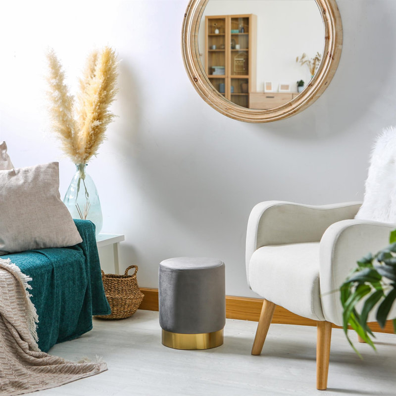 Harbour Housewares - Round Velvet Pouffes - 29 x 36cm, Grey