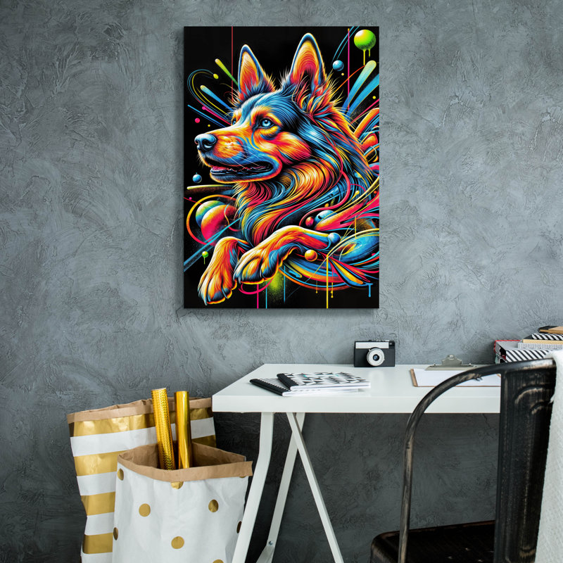«Dog - Graffiti Style» par Rey Klimt, art mural sur toile, H 26 po x l 18 po x P 0,75 po