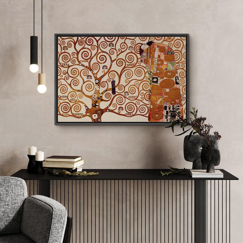 Art nouveau, art orné d'arbres délicats avec courbes délicates, H 24 po x l 36 po x P 1,5 po, Cadre flottant noir