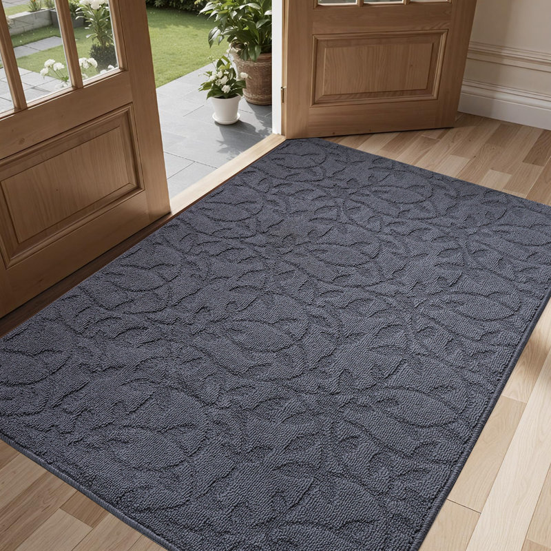 Tapis d'entrée antidérapant Floral, Gris, L 24 po x L 35 po