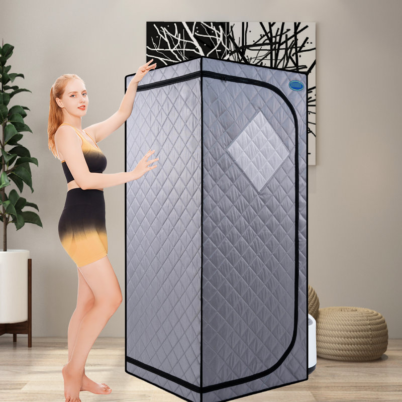 Tente de hammam portative pour tout le corps - Expérience de spa à domicile. Gris. Pot de 2,2 l. Température jusqu'à 65 °C. Télécommande et minuterie. Chaise pliable. Matériau imperméable. Installation et mobilité faciles. Anti-fuite.